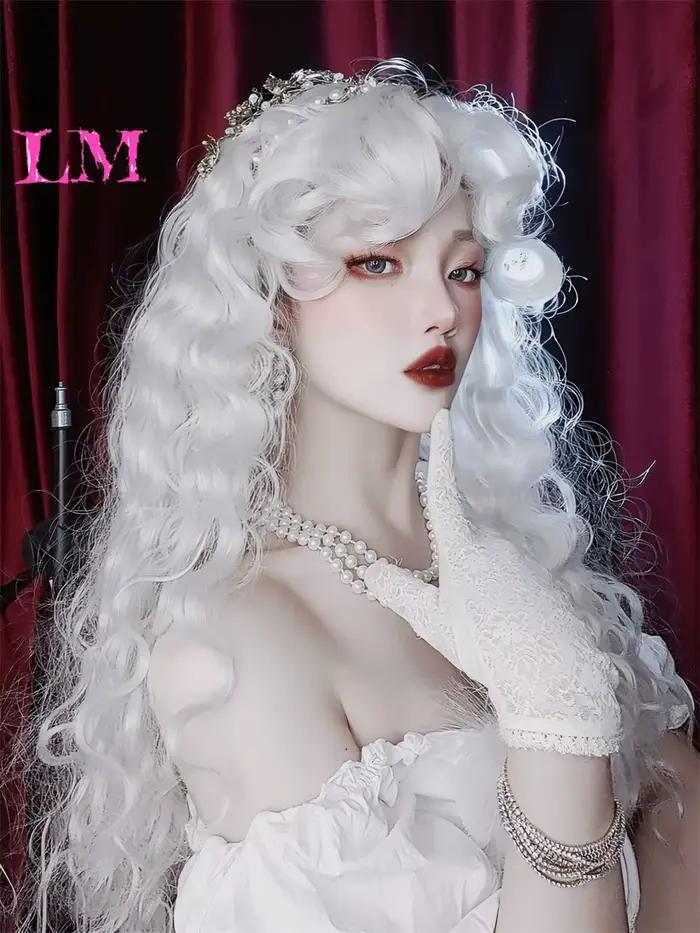 LM LM Perruques de Cosplay synthétiques ondulées longues ombrées blanches, perruques synthétiques