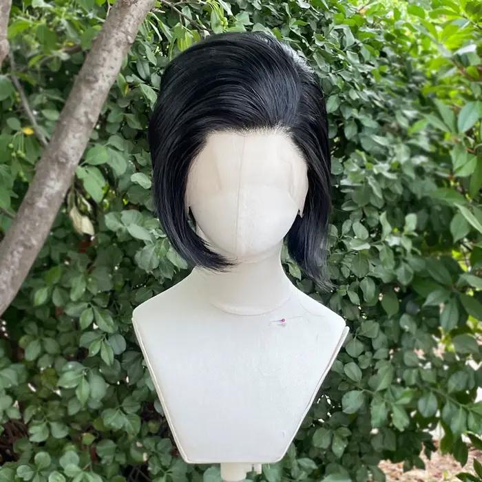 # Perruque Lace Front Wig synthétique courte noire de jais, perruque de Cosplay pour hommes et femme