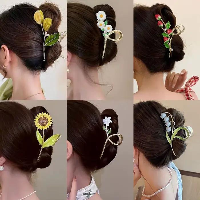 Pince à cheveux fleur douce pour femme, queue de cheval exquise, pince requin, épingles à cheveux po