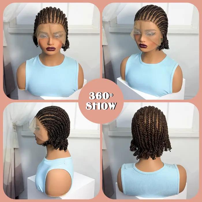 Perruque courte tressée ombrée style cornrow, perruque synthétique pleine dentelle tressée avec chev
