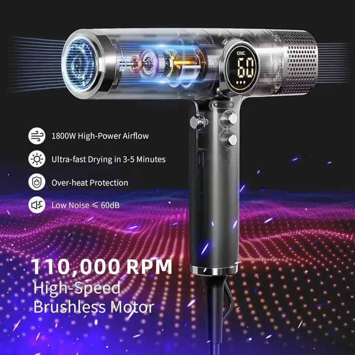 110000 Sèche-cheveux ionique négatif à moteur sans balais à grande vitesse, pour séchage rapide, s