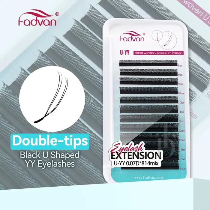 FADVAN Cils en U YY 3D 4D 5D, lot de 10 paires, noir mat, naturels, souples, éventails étroits, 12 l