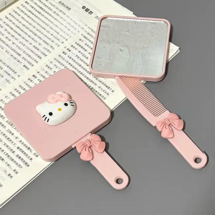 Nouveau miroir à poignée de chat rose avec peigne, miroir de maquillage Portable, miroir en forme de