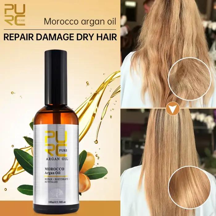 PURC-Huile d'argan marocaine pour femme, soin réparateur pour cheveux abîmés, frisottis secs, traite