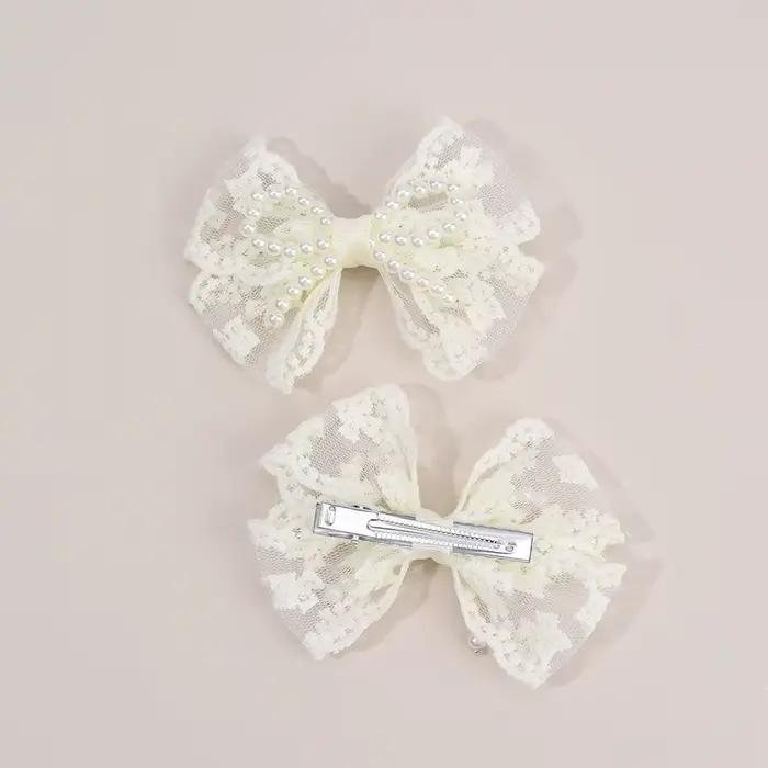 Pinces à cheveux avec nœud en dentelle pour filles, 2 pièces, épingles à cheveux en perles douces, B
