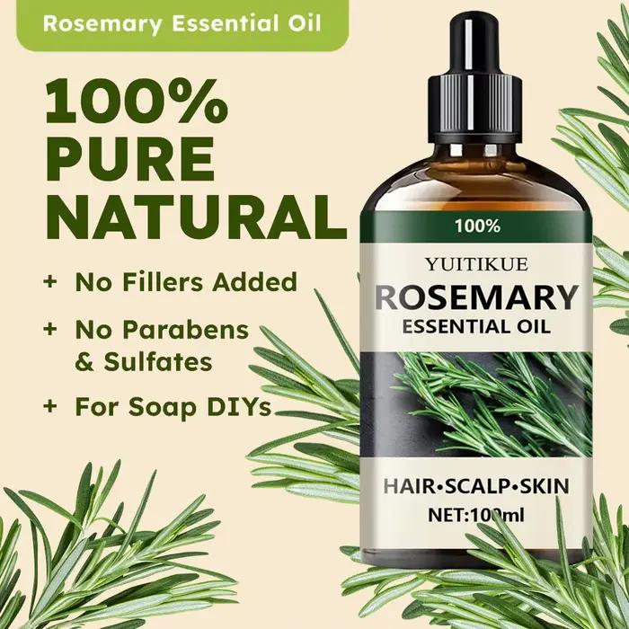 Huile essentielle de romarin 100 % pure, adaptée aux cheveux, au cuir chevelu et à la peau, à l'huil