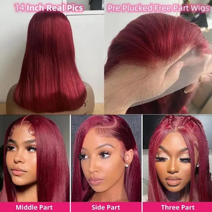 Perruque Bob bordeaux cheveux humains 13x4 dentelle frontale droite 99J perruques de cheveux humains