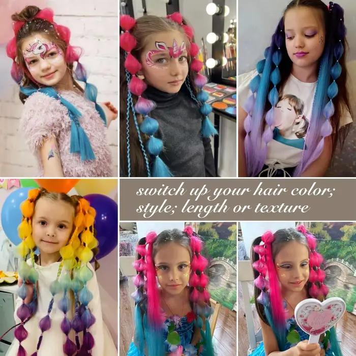 2 extensions de queue de cheval synthétiques à bulles, 20 pouces, légères, colorées, avec élastique
