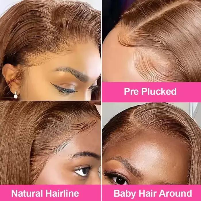 Perruques Bob Courtes Lisses Marron Chocolat 13x4 en Cheveux Humains avec Dentelle Frontale Transpar