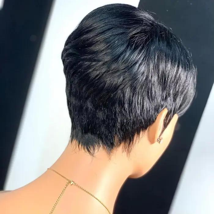 Perruques de cheveux courts, perruques coupe lutin, perruques courtes droites noires pour dames perr