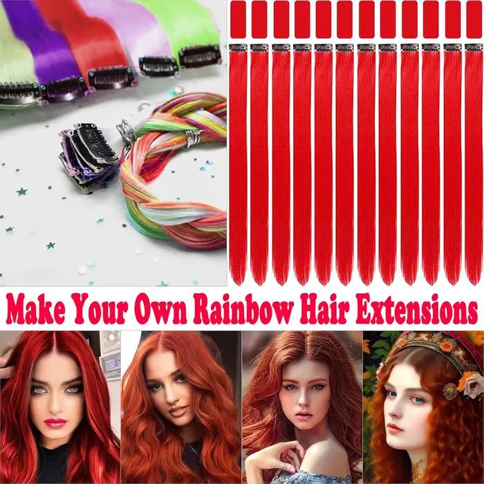 6/12 pièces Extensions de cheveux pince, 22 pouces Extensions de cheveux colorés reflets de fête pos