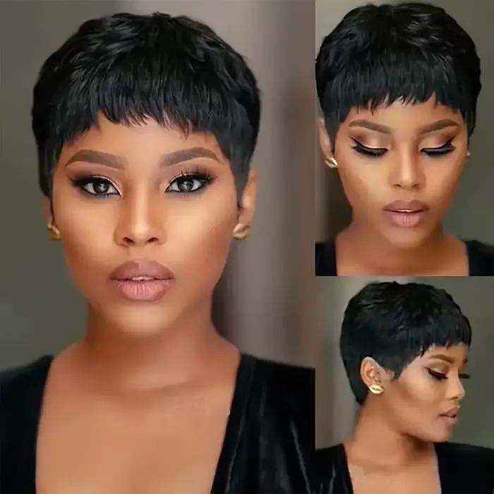 Perruques de cheveux humains droites courtes couleur naturelle cheveux brésiliens Remy coupe de luti