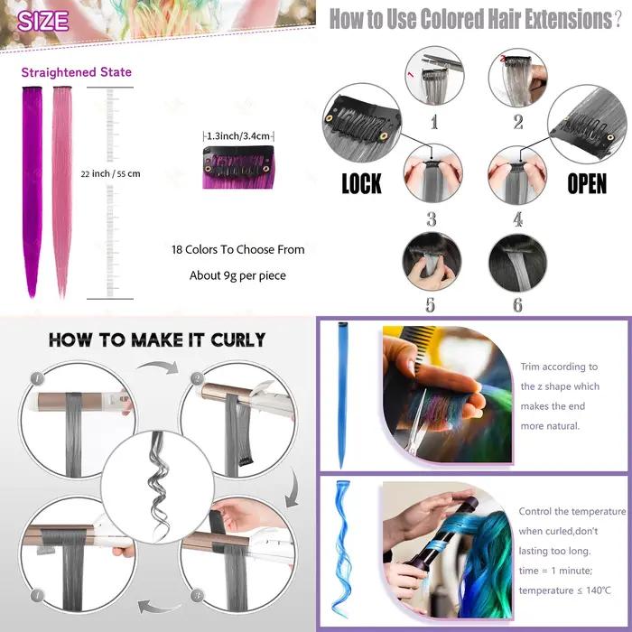 VEYDA Extensions de cheveux colorées à clipser pour filles, 22 pouces, couleurs Omber, cheveux raide