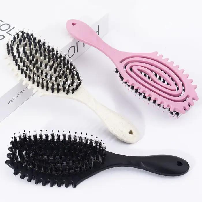Peigne en forme d'arc creux en poils, adapté à un usage sec et humide, brosse de coiffure antistatiq