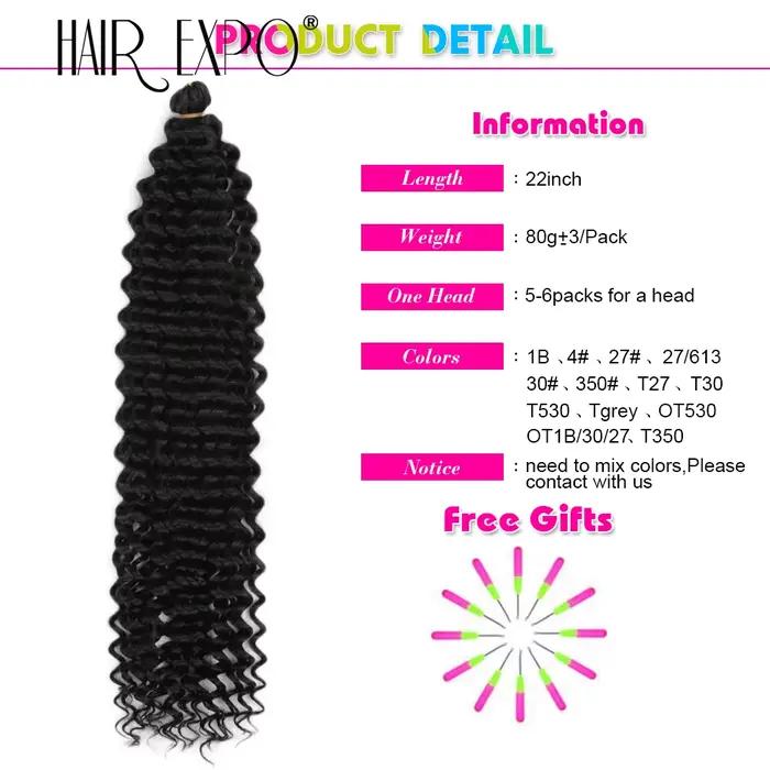 Extension Capillaire Synthétique Tressée au Crochet, Boucles Afro, Vague Profonde, Vague d'Eau, Vagu