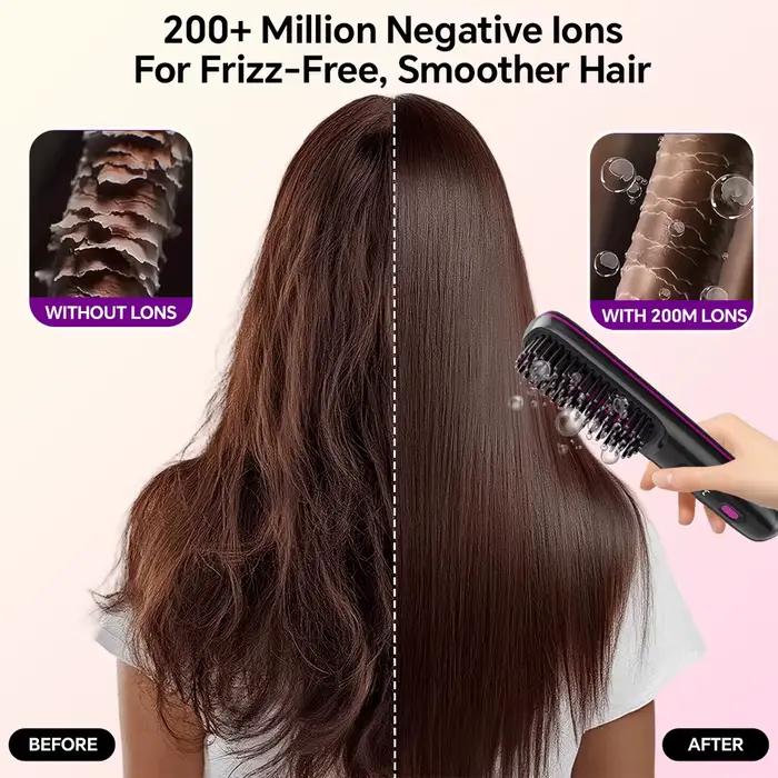 Brosse à lisser les cheveux Rechargeable, peigne ionique à lisser les cheveux, 3 réglages et afficha