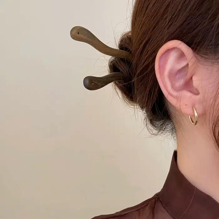 Bâton à cheveux en bois élégant de style chinois pour femmes et filles, épingles à cheveux simples,