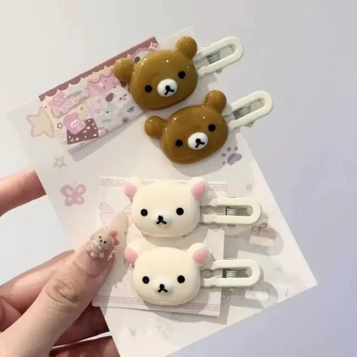 Ensemble d'épingles à cheveux ours mignon, coiffure Preppy, cheveux en plastique, accessoires doux,