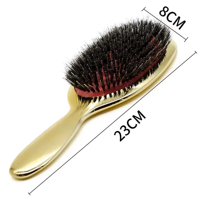 Brosse à cheveux ovale en poils de sanglier, couleur or et argent de luxe, peigne antistatique, peig