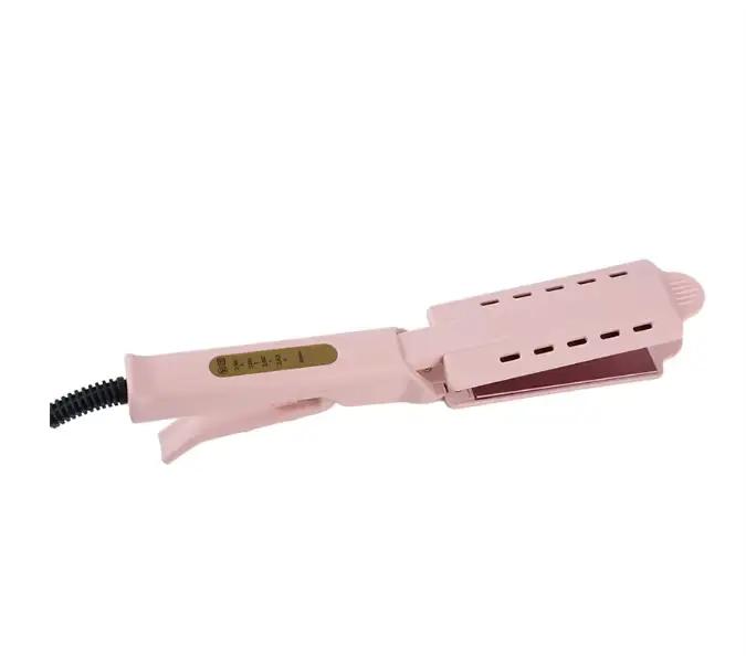 Lisseur de cheveux rose à quatre réglages de température, en céramique tourmaline ionique, avec plaq