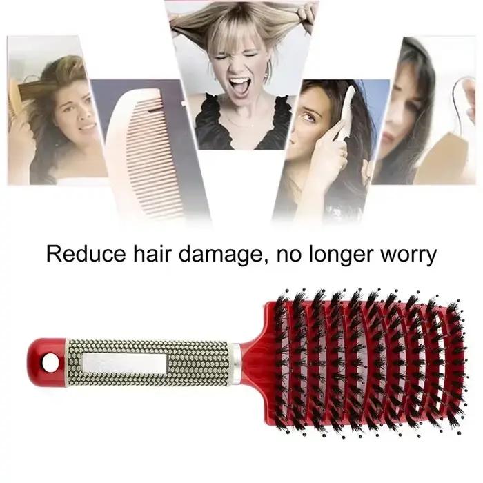 Brosse à cheveux peigne de Massage du cuir chevelu brosse à cheveux poils de sanglier en Nylon femme