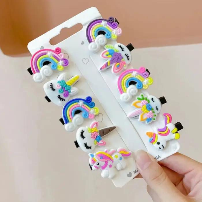 Pinces à cheveux licorne de dessin animé pour filles, jolies épingles à cheveux pour enfants, bandea