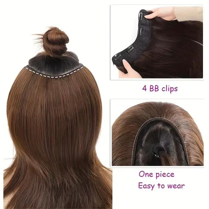 Extension capillaire synthétique courte et lisse, 20/30cm, demi-tête en forme de V, 4Clips, postiche