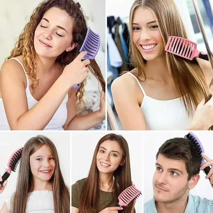 Brosse à cheveux peigne de Massage du cuir chevelu brosse à cheveux poils de sanglier en Nylon femme