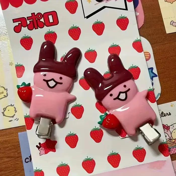 Épingles à cheveux lapin chocolat fraise, 4 pièces, Design de dessin animé mignon, accessoires pour