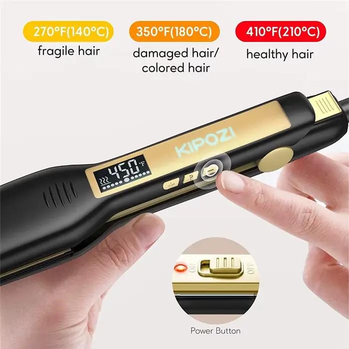 KIPOZI fer plat professionnel en titane fer à lisser avec affichage numérique LCD double tension cha