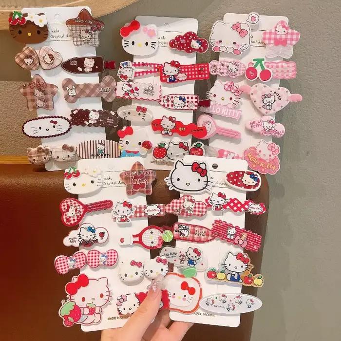 Mesuca 10 pièces Sanrio Hello Kitty mignon pince à cheveux chapeaux filles Anime dessin animé mode é