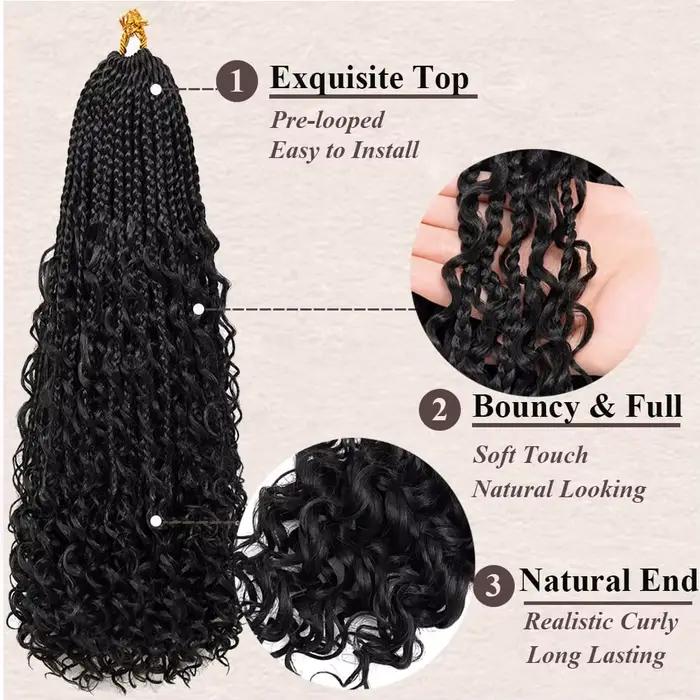 Tresses synthétiques en boîte de déesse, cheveux au Crochet avec extrémités bouclées, Extensions cap
