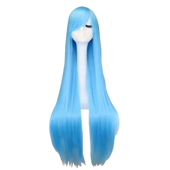 Perruque de Cosplay synthétique longue et lisse, 100 Cm, noir, violet, noir, rouge, rose, bleu, marr