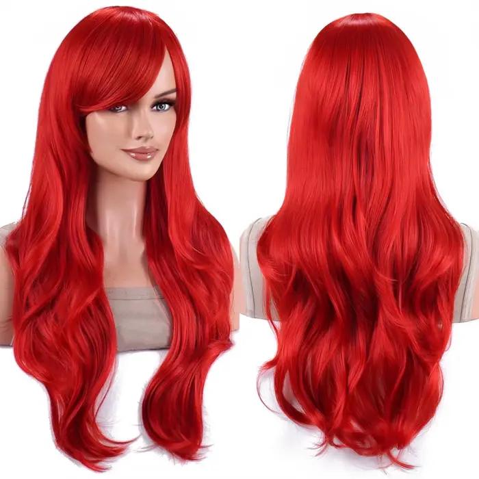 Perruque de sirène synthétique probeauty, perruque longue rouge bouclée ondulée, perruque de Costume