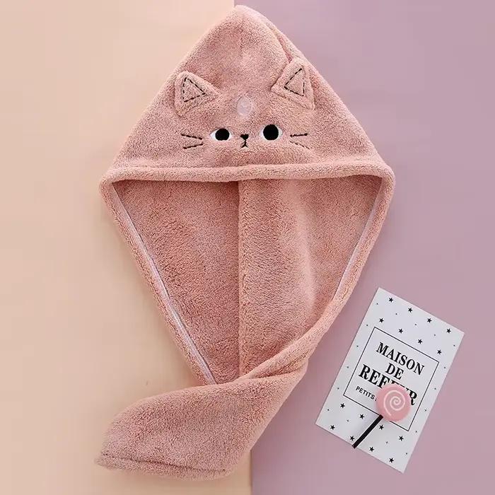 Bonnet de bain en microcarence à séchage rapide pour femme, chapeau de chat mignon, serviettes douce