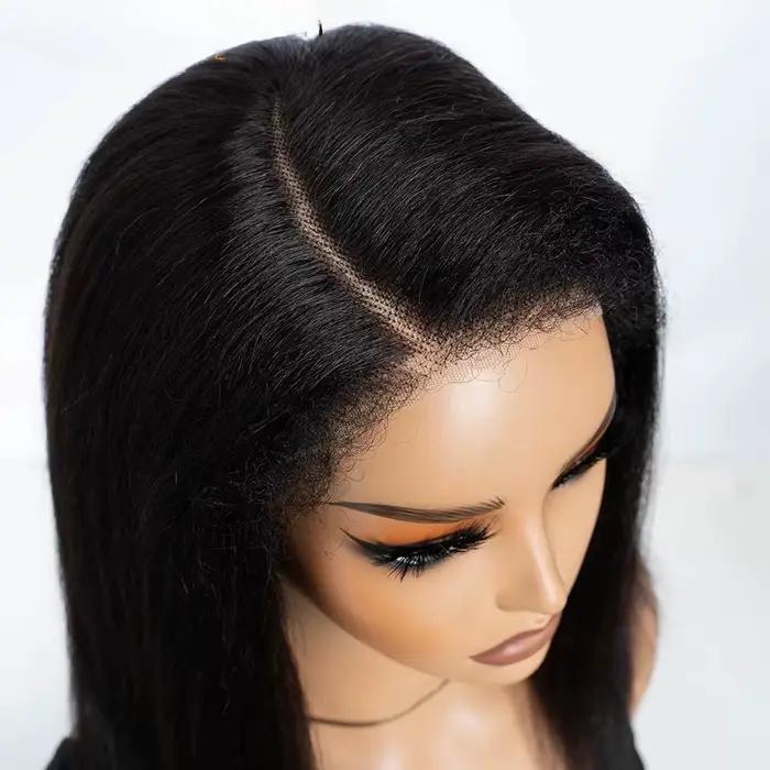 Perruque Lace Wig naturelle sans colle, cheveux crépus lisses, avec raie latérale, 14 pouces, naissa