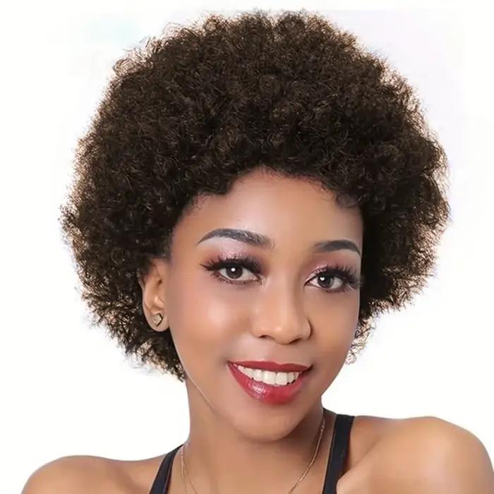 Perruque Afro crépue bouclée vague 150% densité 6 pouces coupe lutin Afro crépus bouclés perruque de
