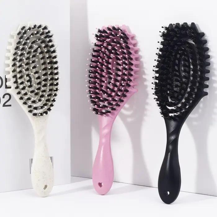 Peigne en forme d'arc creux en poils, adapté à un usage sec et humide, brosse de coiffure antistatiq