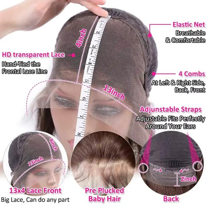 Perruques de cheveux humains de vague de corps brun chocolat 13X4 HD perruques frontales de dentelle