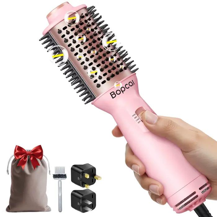 Brosse sèche-cheveux double tension 4 en 1, mini brosse compacte à air chaud 75 mm, légère, ionique