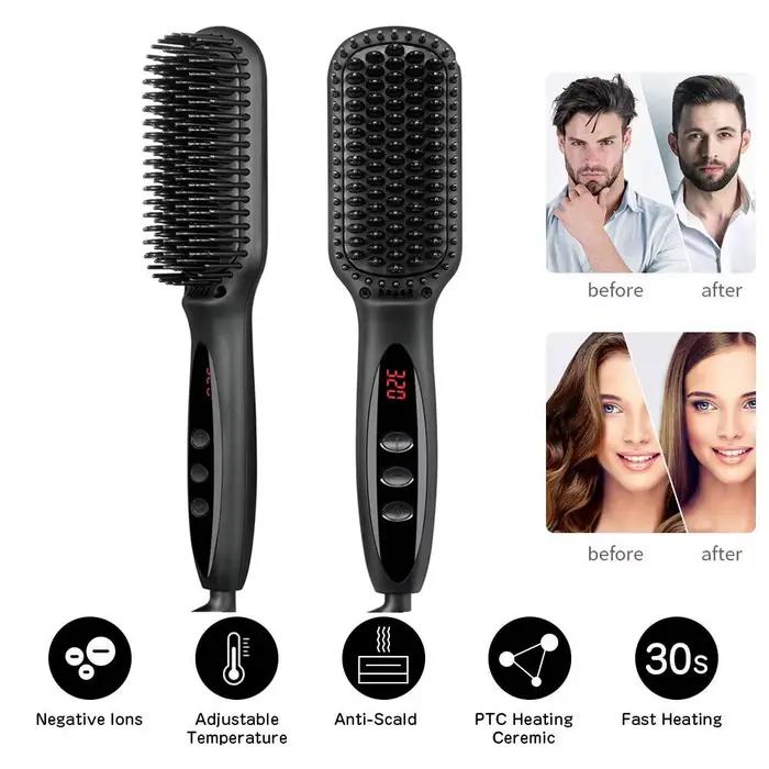 Brosse à cheveux en céramique, peigne chauffant, 230 ℃, Anti-brûlure, affichage Lcd, double tension,