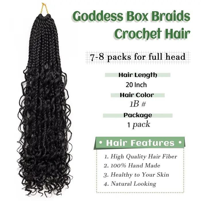 Tresses synthétiques en boîte de déesse, cheveux au Crochet avec extrémités bouclées, Extensions cap
