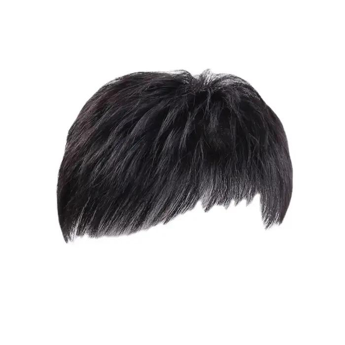 Faux postiche synthétique naturelle pour hommes, couverture de faux cheveux noirs, couverture effica