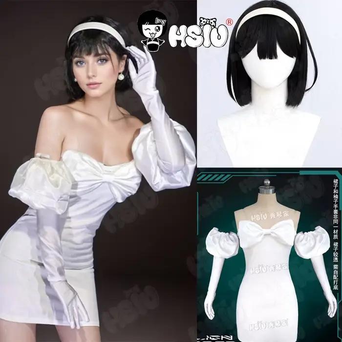 Sua Cosplay vêtements perruque fibre synthétique perruque courte perruque noire 「HSIU」robe blanche p