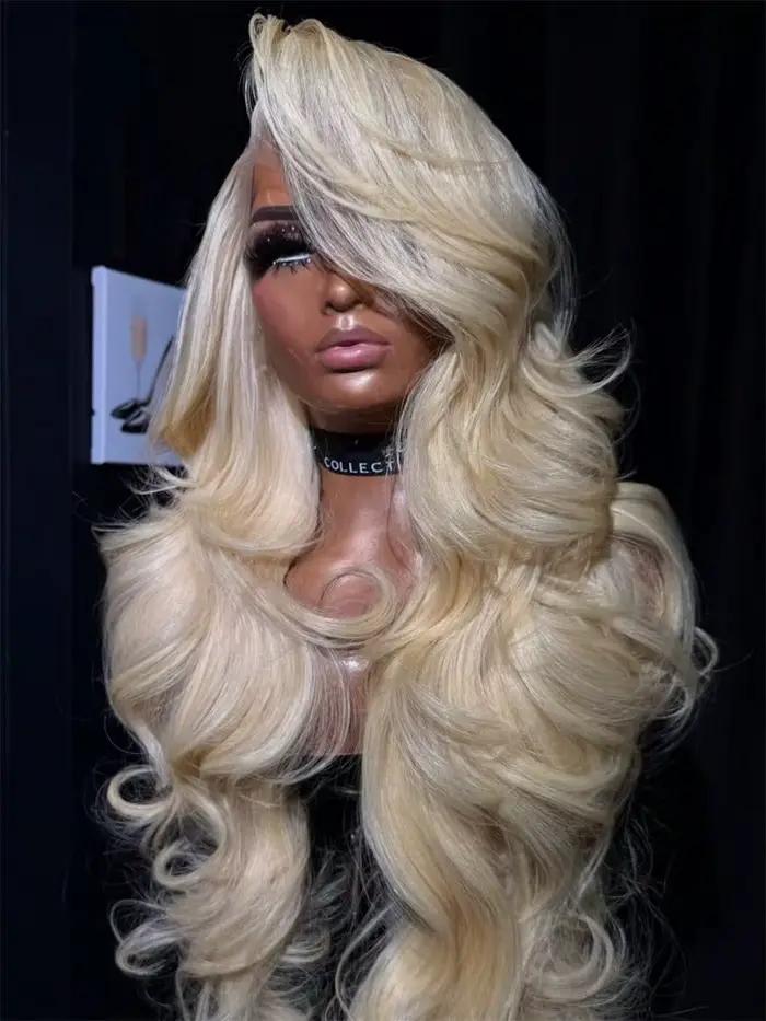 34 pouces 613 13x6 dentelle avant perruque cheveux humains vague de corps Blonde dentelle frontale p