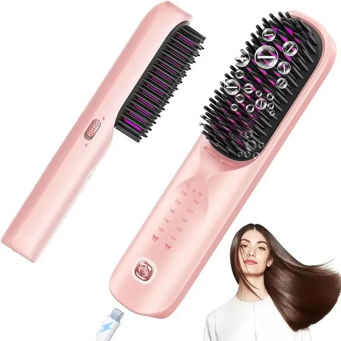 Brosse à lisser les cheveux sans fil, 10000mAh, Portable pour voyage, Ions négatifs de 300M, brillan