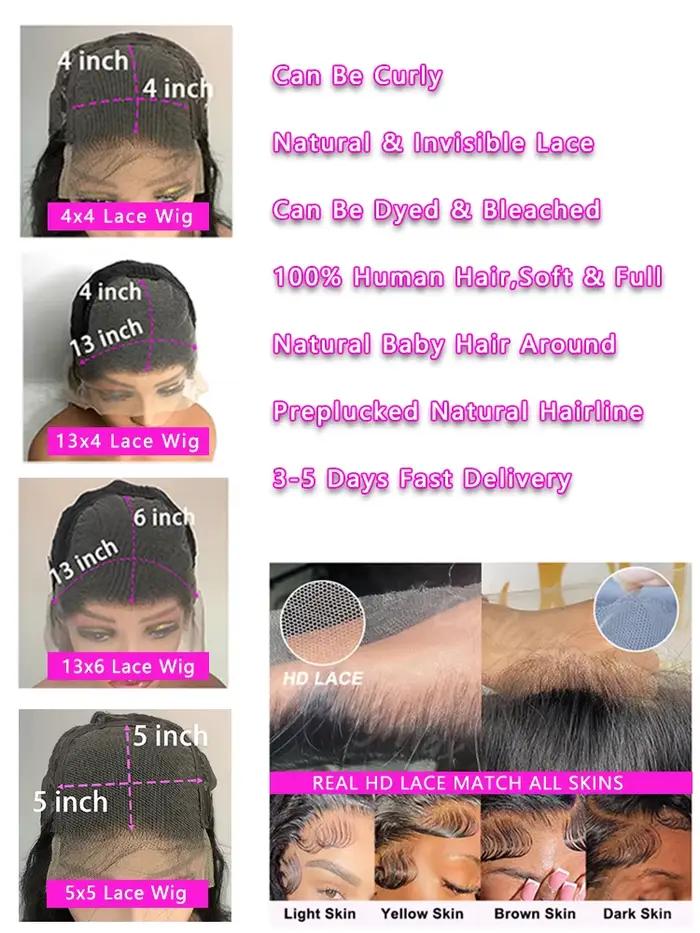 Perruque Lace Front Wig Body Wave naturelle, cheveux naturels, brun chocolat, Transparent HD, 13x6,