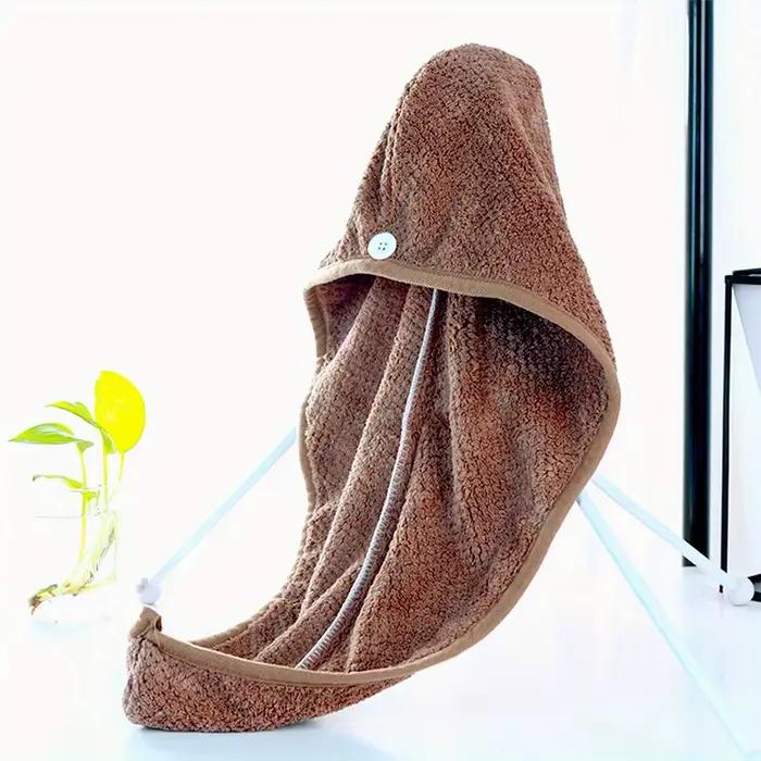 Serviette de séchage des cheveux en microcarence avec bouton, chapeau rond, bonnet de bain, 1 pièce