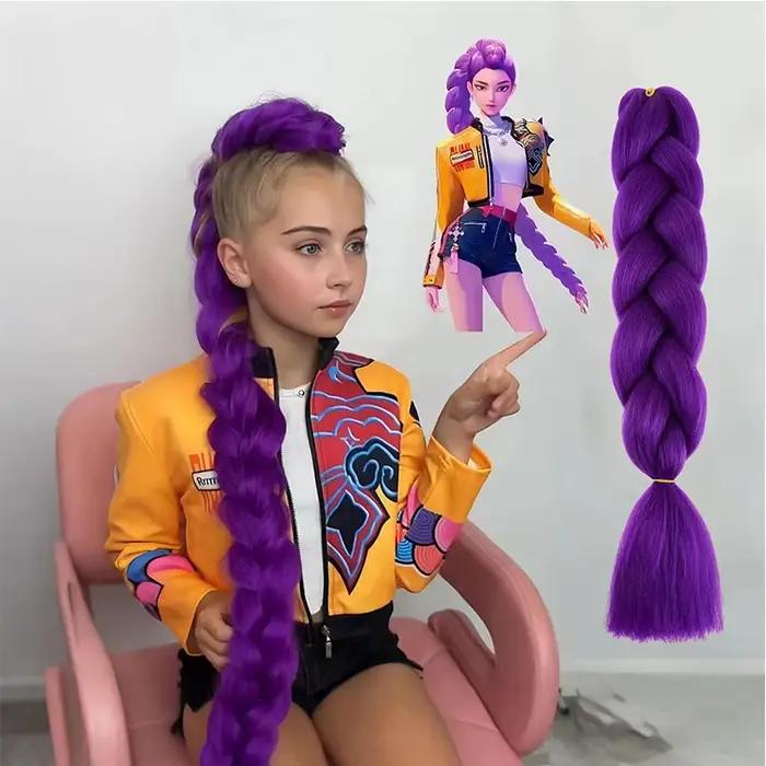 Ru mi Tresses synthétiques, queue de cheval violette, coiffure de déguisement, 24 pouces de long, av