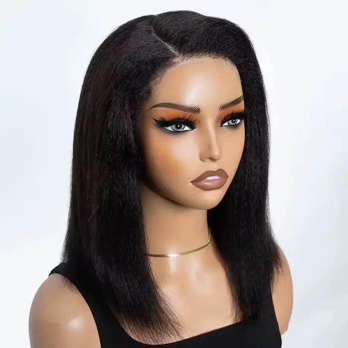 Perruque Lace Wig naturelle sans colle, cheveux crépus lisses, avec raie latérale, 14 pouces, naissa